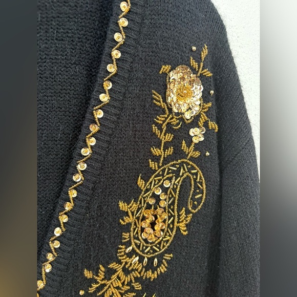 Alfred Dunner Black Cardigan with Gold Embroidery - Picture 4 of 8